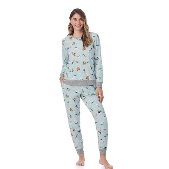 Cuddl Duds Mint Dogs Honeycomb Fleece Pajama - Picture 1 of 11